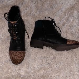 Black and leopard combat boots